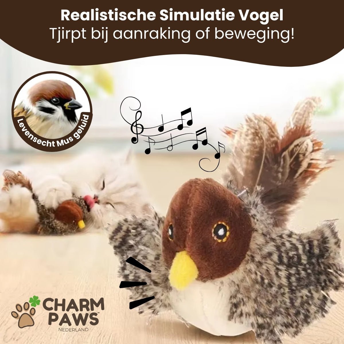 CharmPaws® Realistische Simulatie Vogel voor Katten - Kleine Mus