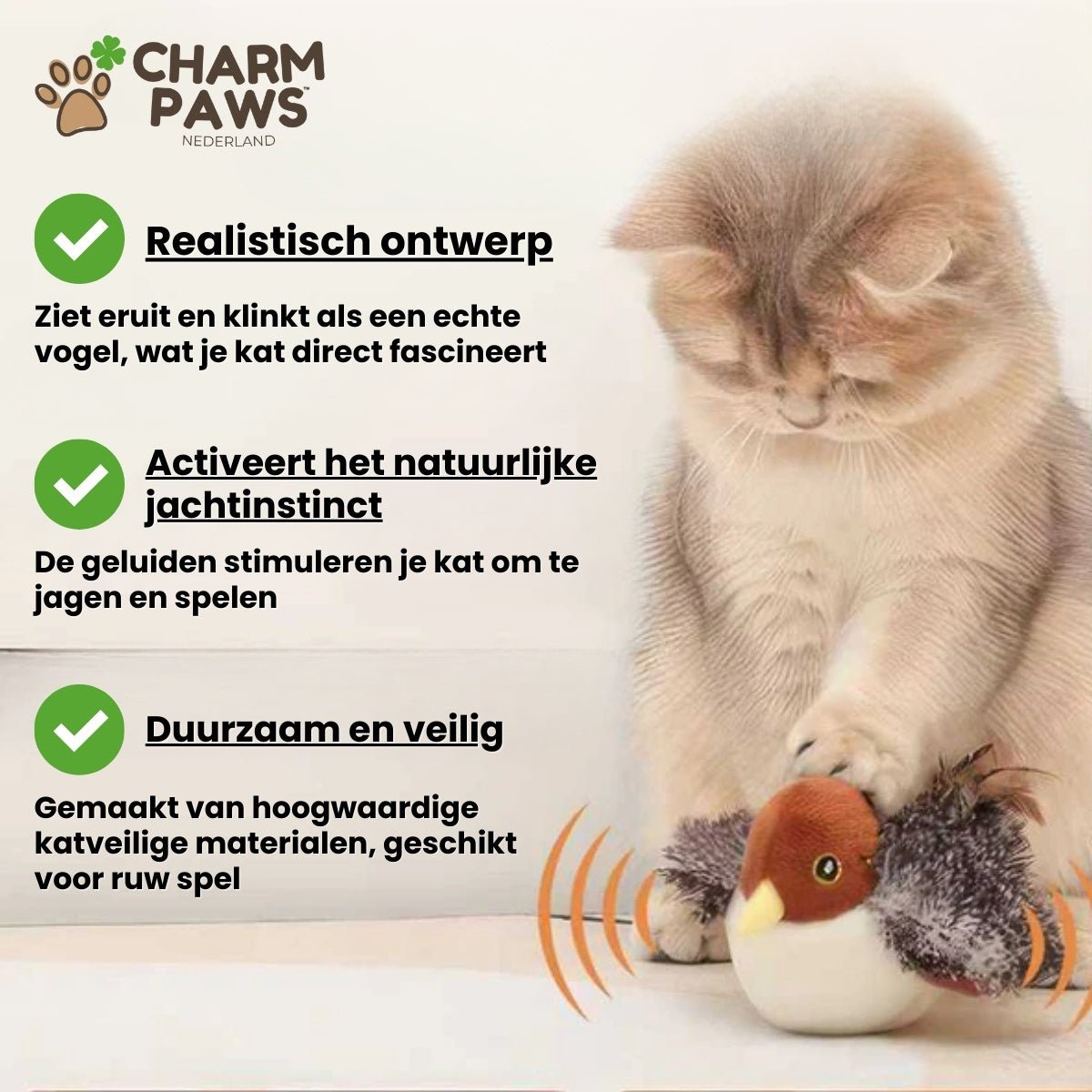 CharmPaws® Realistische Simulatie Vogel voor Katten - Kleine Mus